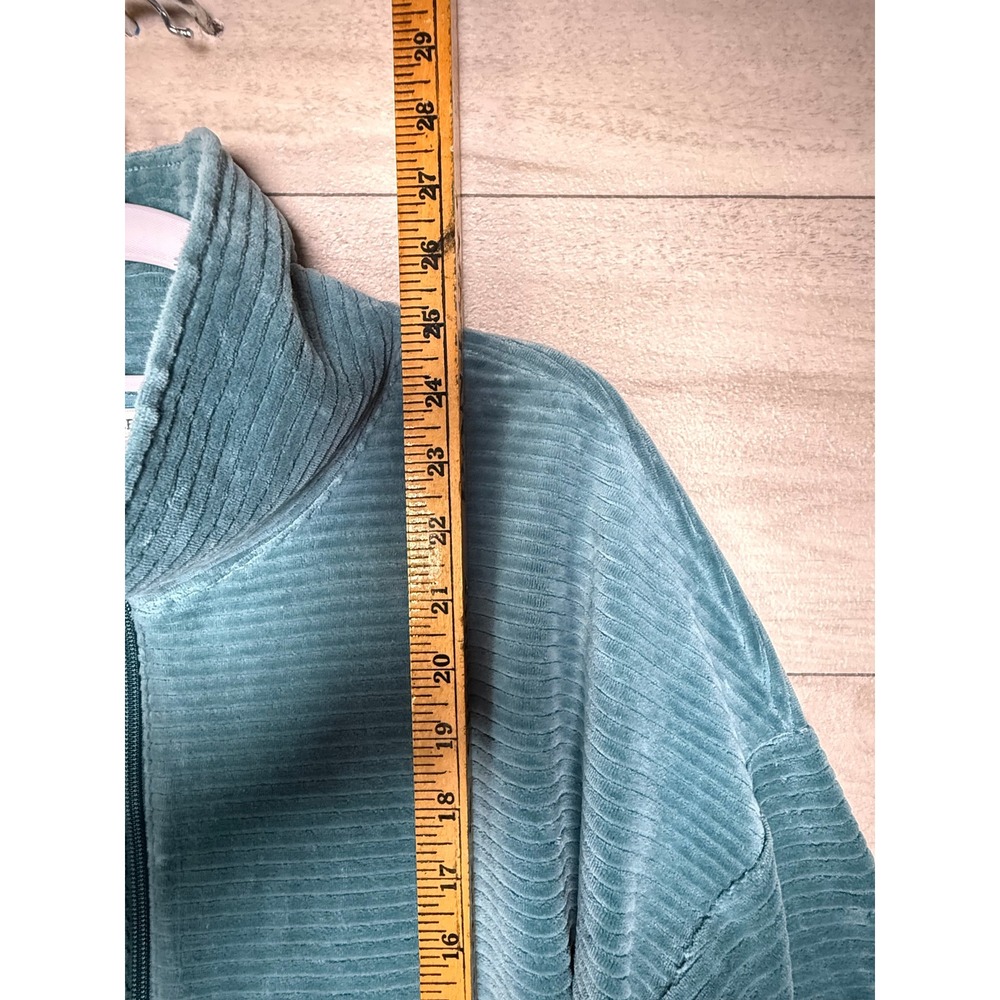 L.L.Bean Teal Ribbed Velour Quarter Zip Pullover Women's Large - Picture 5 of 8